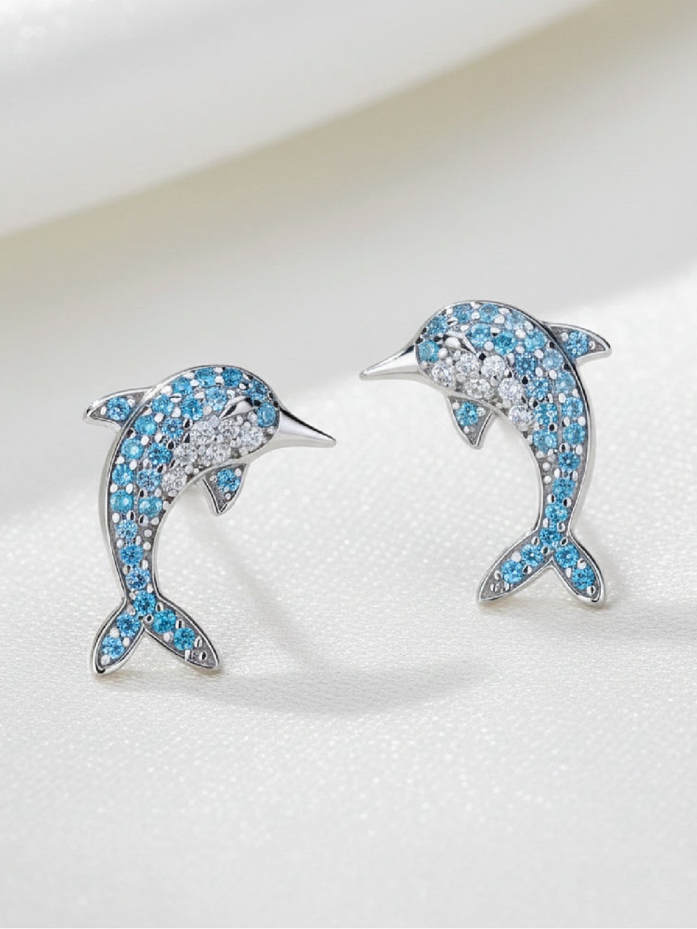 Dolphin Blue Crystal Stud Earrings - Women Jewelry
